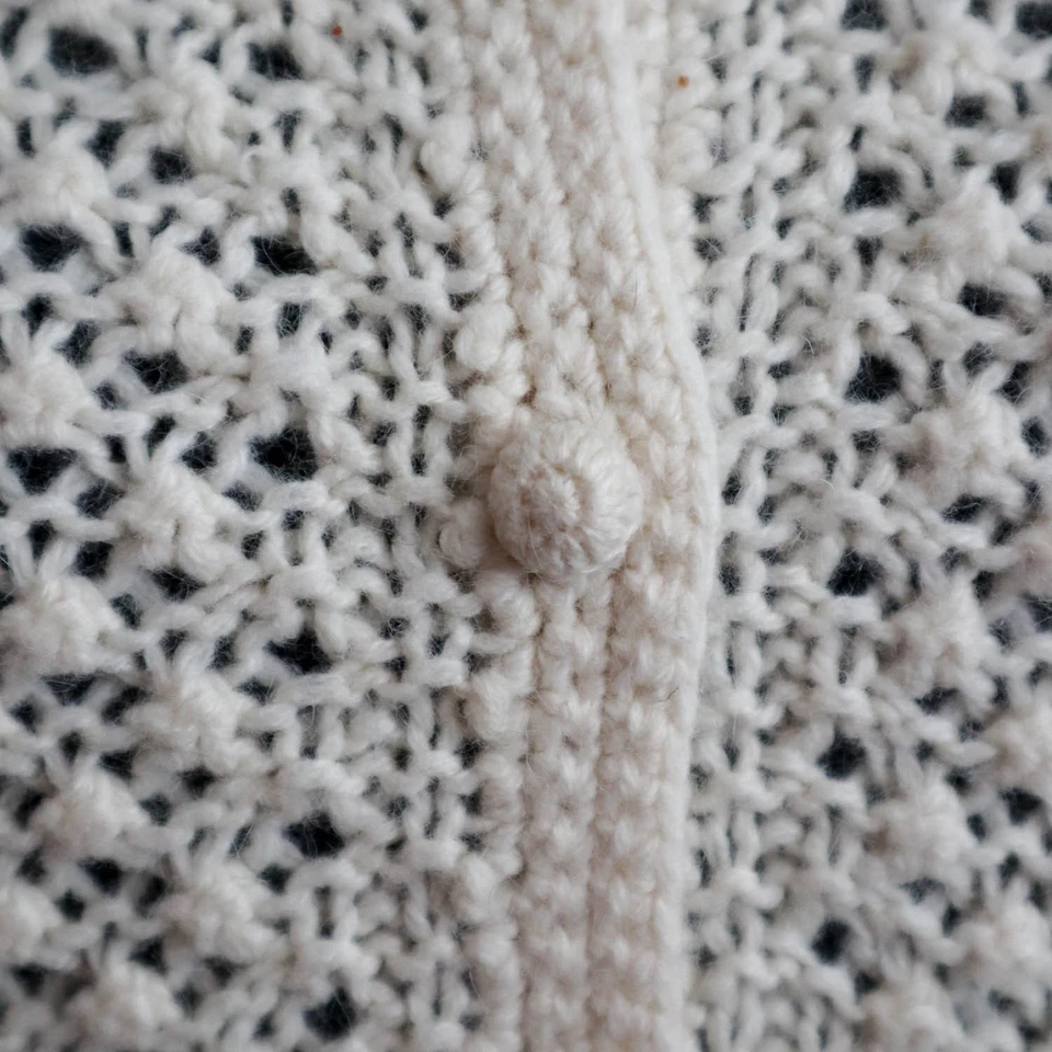 Cárdigan LL Bean Angora Lana Marfil Talla XL Crochet Abierto Bobble Palomitas Tejido Foto 3 de 4