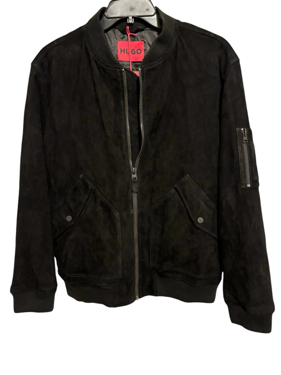Size XS NWT Hugo Boss Black Suede Leather Bomber Jacket Mens | eBay