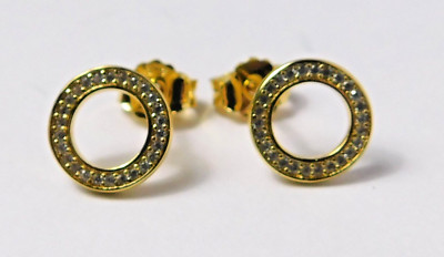 Authentic Pandora Shine  Earrings, Gold Sparkling Circle Studs, #268649C01