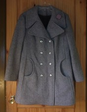 Country Pacer Vintage Gray Wool Double Breasted Coat W/ Fleece Lining, Women's M