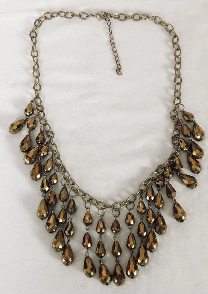 "Collar llamativo lágrima en capas años 70 18"" dijes bronce cadena cable tono dorado" Foto 4 de 4