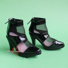 High Heeled Shoes PU Leather Mesh Boots Bright Black for 1/3SD Girl Doll AOD DOD