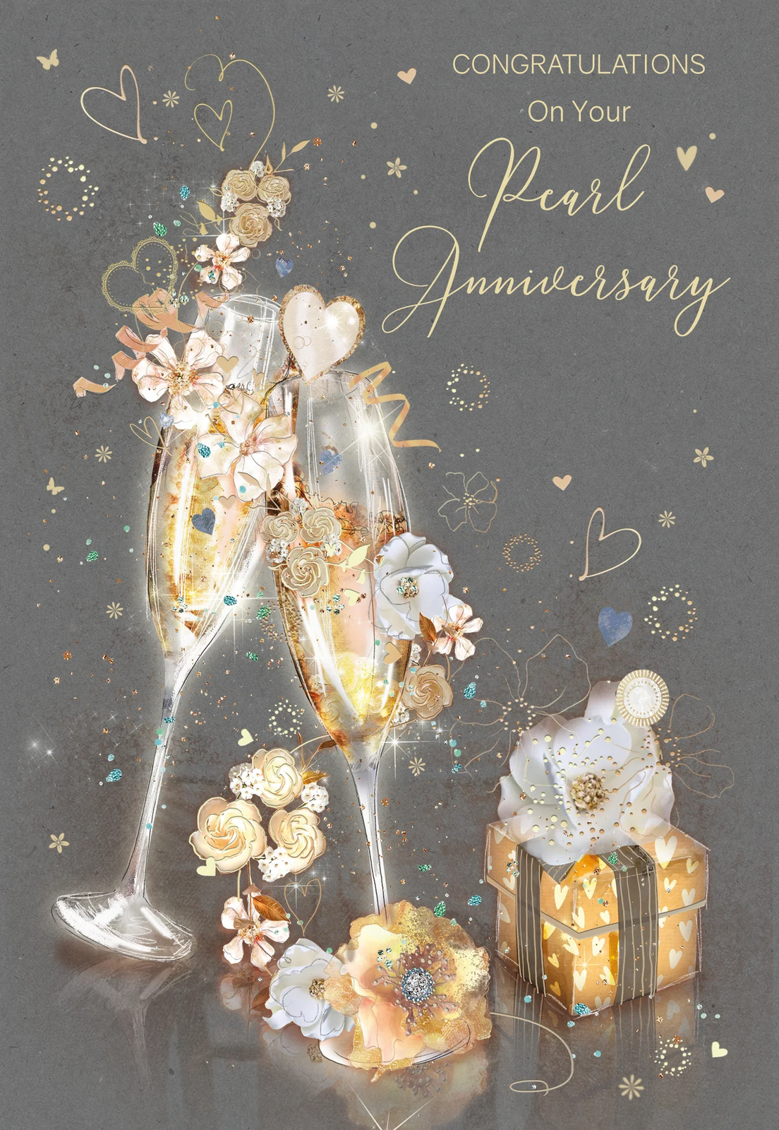 Pearl Anniversary Card - Open - Foil Finish - Cherry Orchard 5.7"" x 8.2""