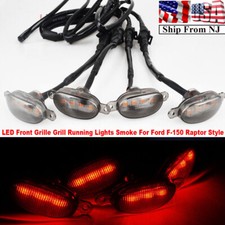 4pcs Car Grille Light Front Grille Trim Led Day Running Light Smoked Red Lamps