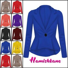 Women Peplum Blazer Long Sleeve Ladies Plain Shift Frill Crop Jacket Casual Coat