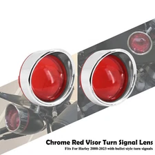 Turn Signal Light Visor Chrome Trim Ring Red Lens For Harley Softail Touring