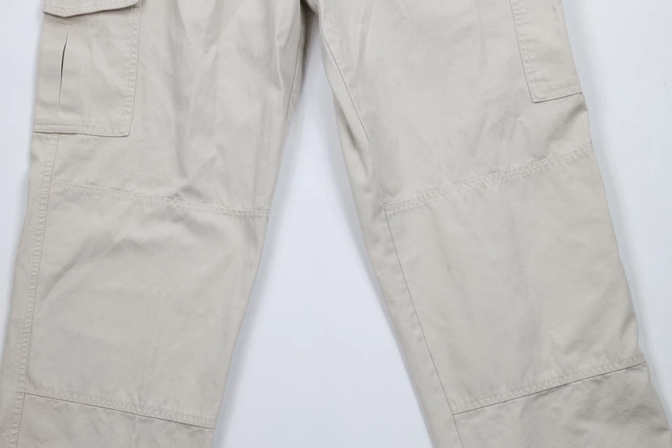 Vintage 90s Cabelas Womens 12 Distressed Wide Leg Double Knee Cargo Pants Beige - Image 3 of 4