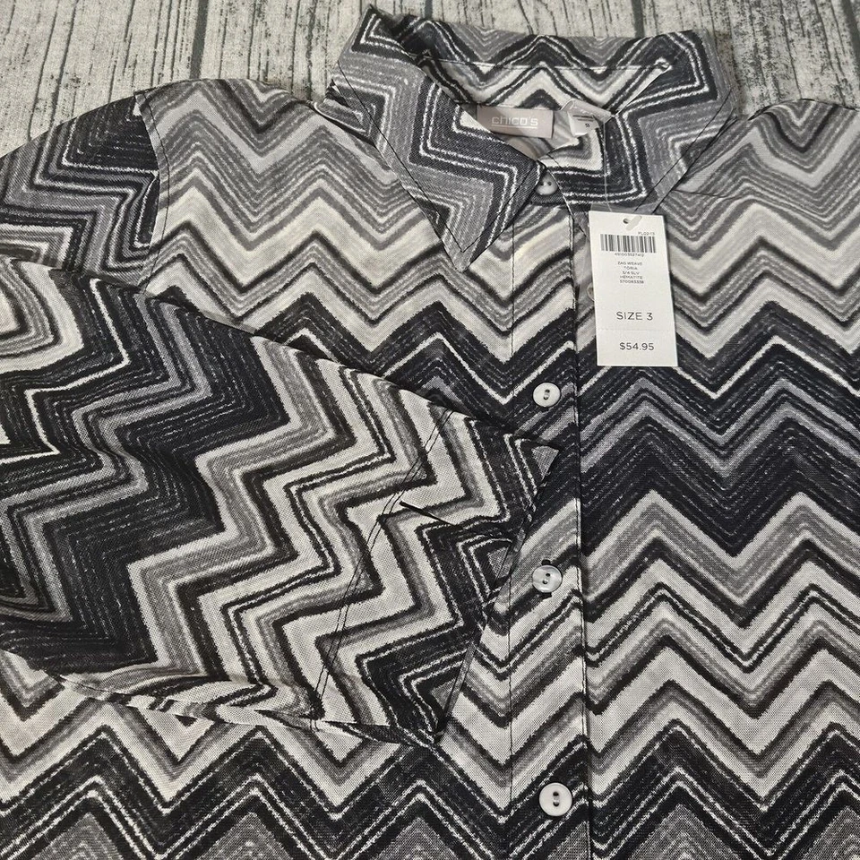 NWT Chico's Shirt Blouse  Stripe Top 3/4 Sleeve Women 3 Zag Weave $55 Retail Tag - Image 3 of 4