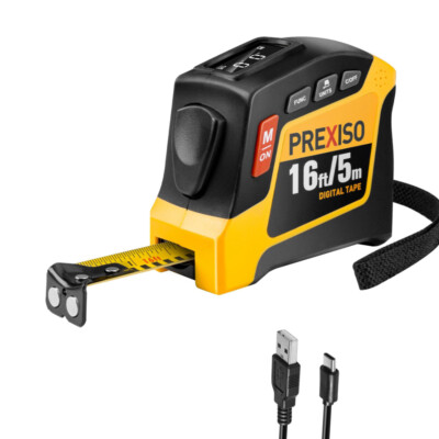 PREXISO 16Ft/5M 2-in-1 Digital Tape Measure Retractable Rechargeable Tape Rulers