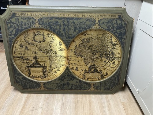 Vintage 1964 Masketeers Extra Large Brass and Wood Map of the World in 1628