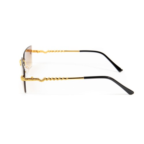 Mens Brown Gradient Tint Rimless Gold Frame Hip Hop Sunglasses - Picture 6 of 6