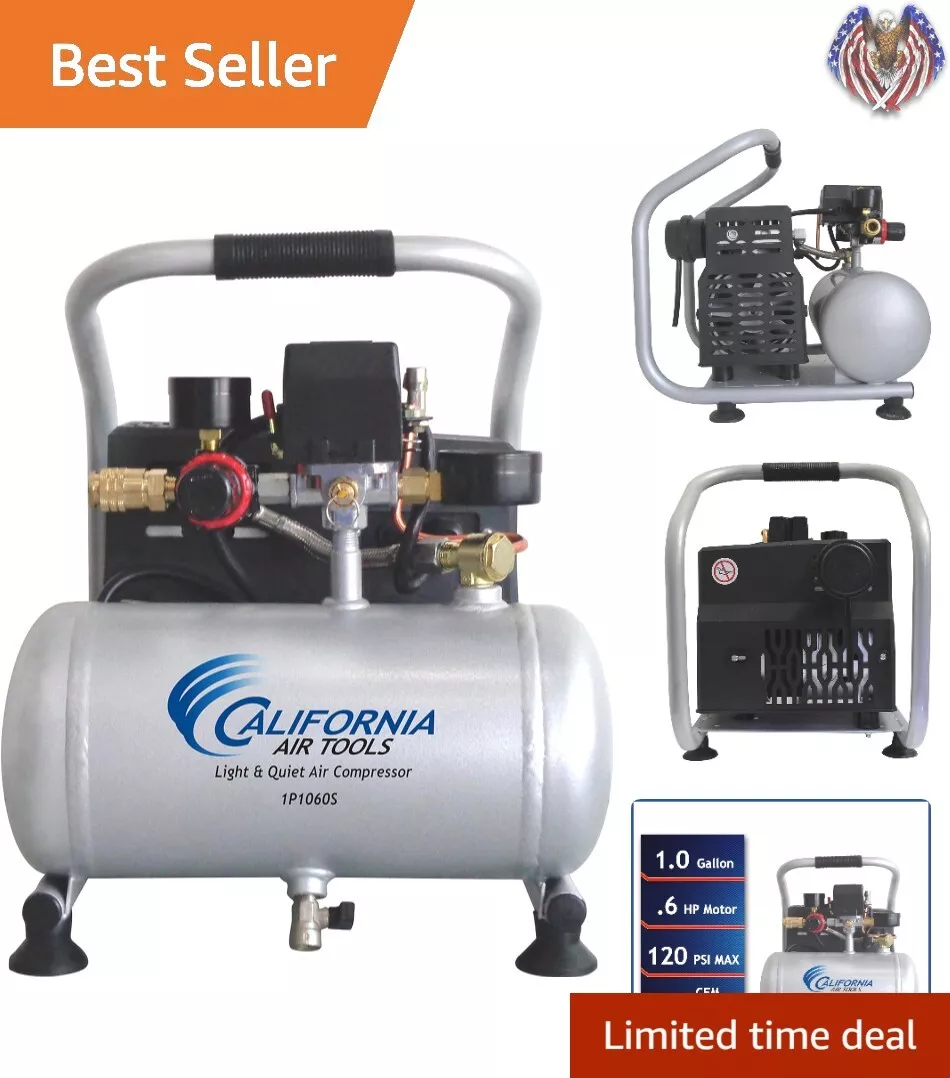 Ultra Quiet Portable Air Compressor - Oil-Free Pump - Lightweight - 1  Gallon