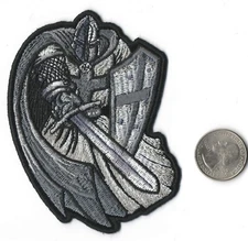 Silver Crusader Templar Knight Cape & Sword Iron On Sew On Patch 3 " X 4 "