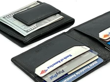 RFID Blocking Leather Slim Men's Bifold Magnetic Money Clip ID Card Holder Walle
