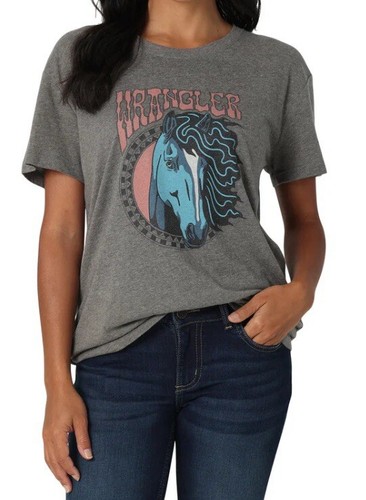 Wrangler Retro Stylish Horse Grey Boyfriend Fit Tee Women’s Large New With Tags