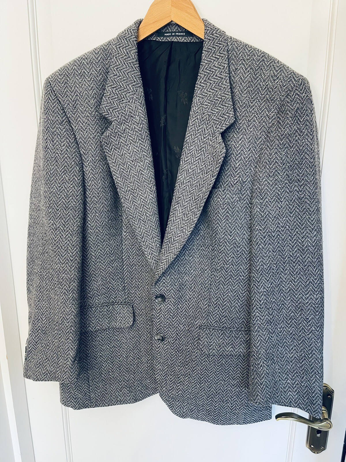 Lequest Tailor Made 100percent Wool French Tweed Grey Herringbone Men’s Blazer 40” image 2