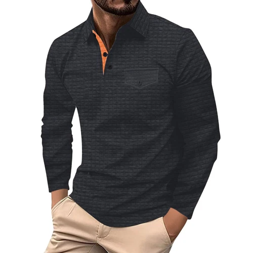 Herren Poloshirt Freizeit Langarm Hemd Oberteil Knopfleiste Golfhemd mit Tasche- - Bild 6 von 18