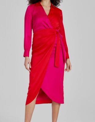 Anne Klein Colorblock Faux Wrap Dress, 6 / Pink Anne Klein Colorblock Faux Wrap Dress, 6 / Pink