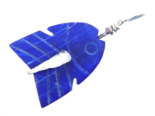BUTW Ciondolo Pesce Scolpito Argento Sterling 10pz Filo Avvolto a Mano Lapislazzolino 3634P - Foto 18 di 21