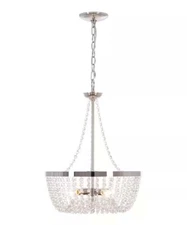 Alsy 16"W 4-Lights Bling Polished Nickel Pendant Chandelier Crystal Glass Beads