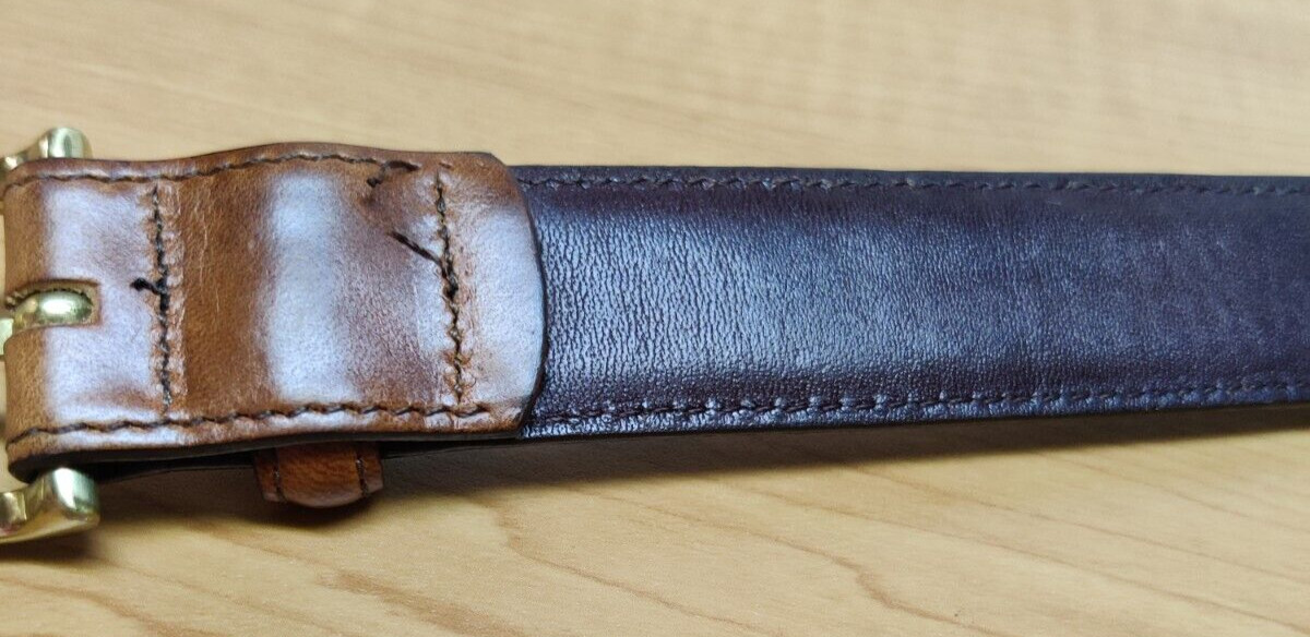 Brown, Men's belt solid brass rectangular gold to… - image 3