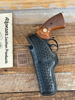 Alfonsos Black Basketweave Suede Lined Holster for Colt Python / L Frame 4 686