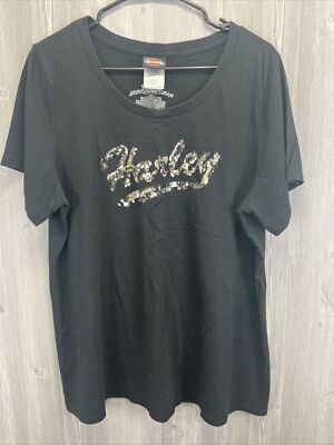 Harley Davidson Sequin Logo Womens Size XL 1X Black ST Louis MO