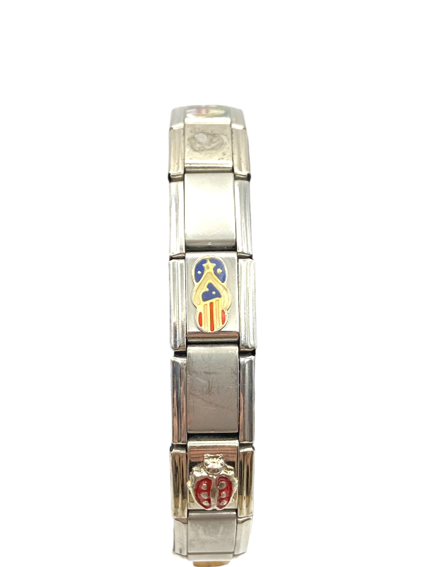 Quiges Modulo Charm Italiano 9 Mm Con Pietra Rosa – Ciondolo In Acciaio Inox E Zirconia Per Bracciali A Maglie, Gioiello Personalizzabile