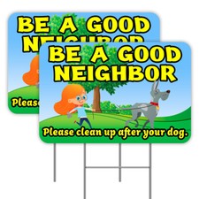 Clean Up After Your Dog 2 Pack Double-Sided Yard Signs 16" x 24" with Metal Stak