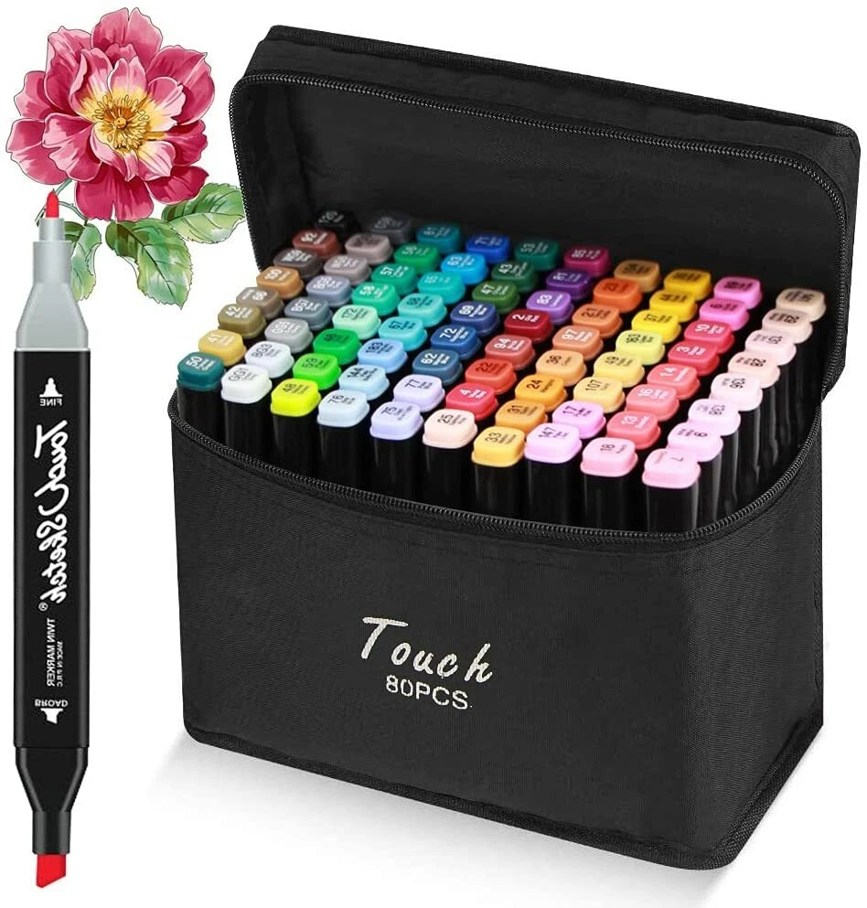 Alcohol markers set 80 colors,Dual Tip alcohol markers Permanent Art  Markers for Kids, Drawing Art Markers for Adults, Sketch Markers for  Drawing