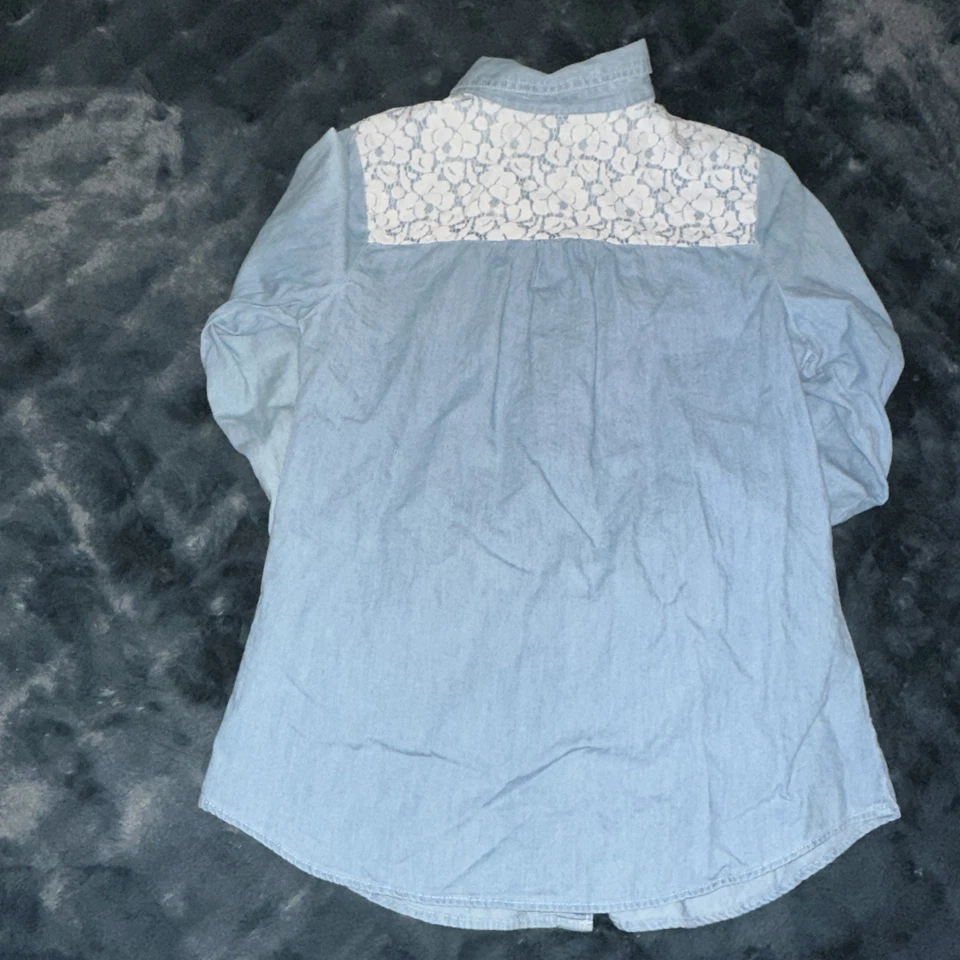 Blusa Mudd Niñas Top Azul Denim Desteñido Manga Larga Talla 14 Camisa Algodón Abotonada Foto 4 de 4