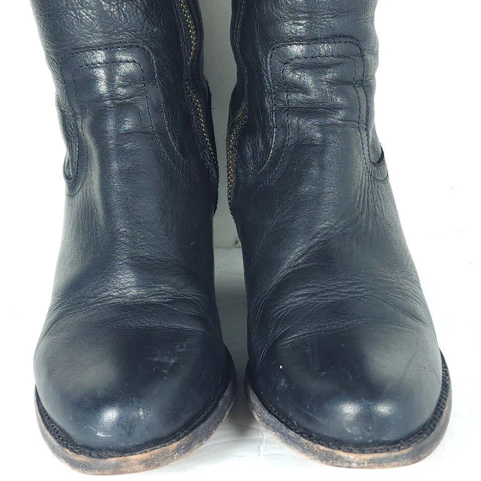 Frye Women's Jane US6,5B Black Leather Fold Over Pull On Knee High Riding Boots  - Image 4 of 4
