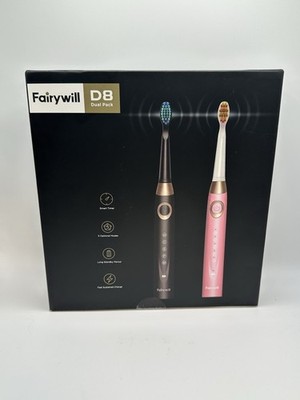 Fairywill D8 Dual Pack Sonic Electric Toothbrush Black & Pink Rechargeable