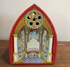 J Chein Vintage Tin Litho Wind-Up Church Organ Toy - WORKS