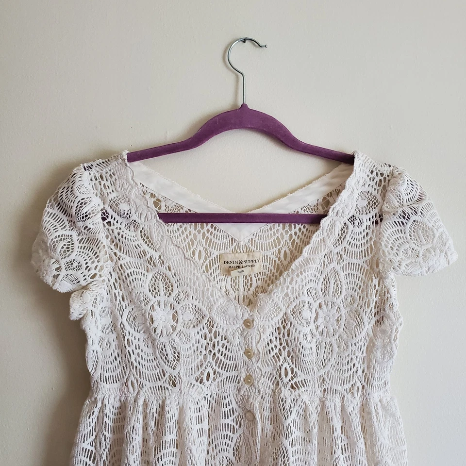 Denim & Supply Ralph Lauren Lace Cream Boho Babydoll Dress Size XS - Image 2 of 4