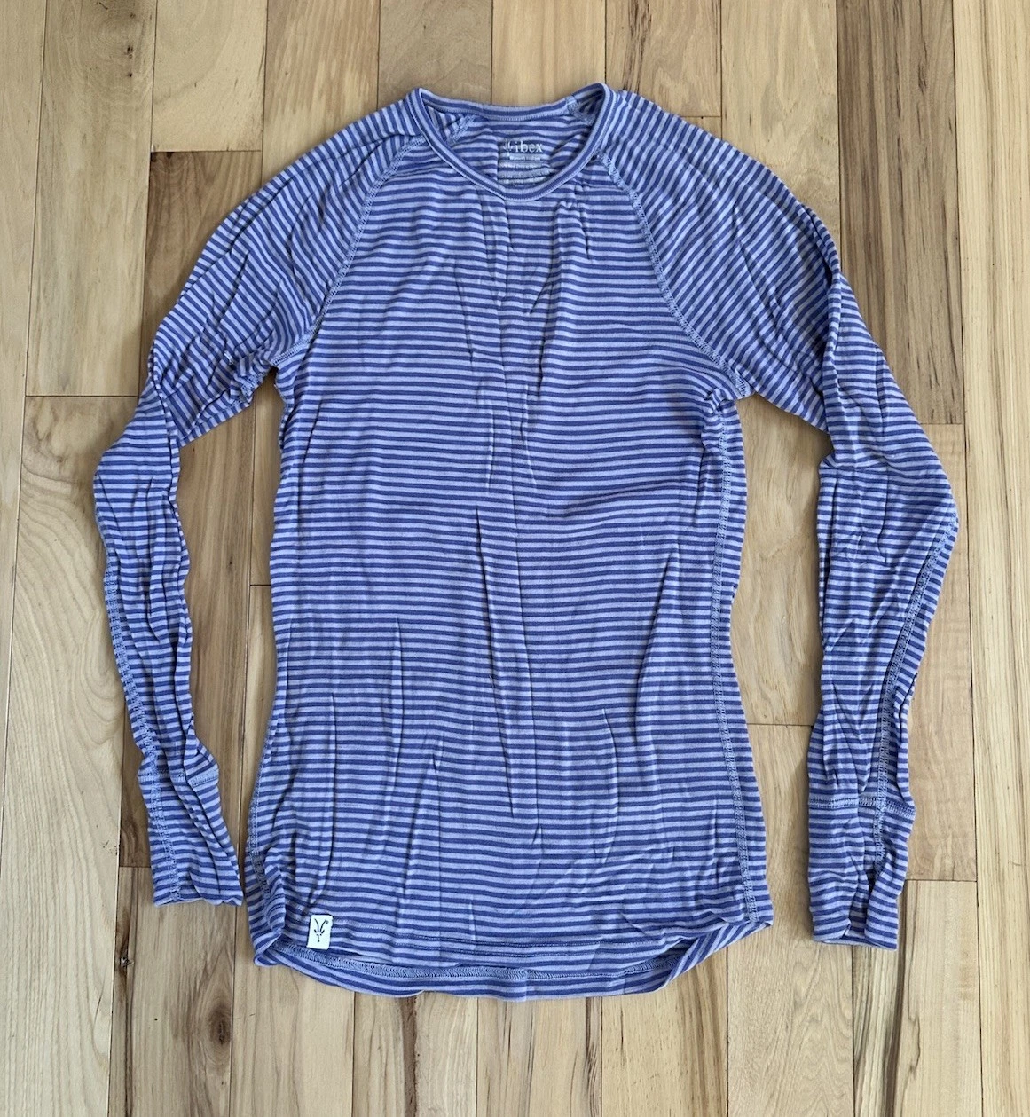 Ibex Women’s Medium 100% Merino Wool Base Layer Long Sleeve Striped Purple