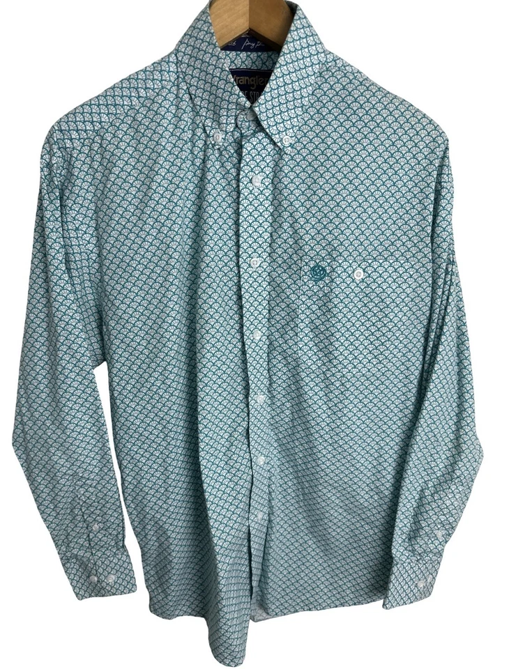 Camisa Western Wrangler George Strait Para Hombre Geométrica Verde Blanca Talla Mediana Foto 2 de 4