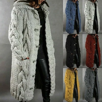 Damen Lange Strickjacke Mantel Strickpullover Langarm Cardigan Grobstrick neu - Bild 1 von 4