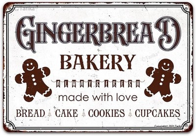 Gingerbread Bakery Always Fresh Made with Love Tin Metal Signs Home Décor 8x12