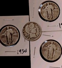 3 Standing Liberty Quarter & VF+ Barber Quarter 1915-D🔥🔥