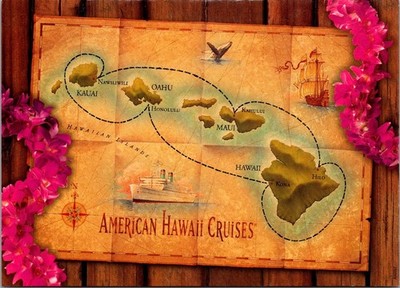 American Hawaii Cruises Hawaiian Islands Route Map Cruise Line Travel Postcard