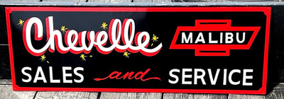 36'' CHEVELLE MALIBU SALES AND SERVICE SIGN Hand Painted CHEVROLET Shop Car ART