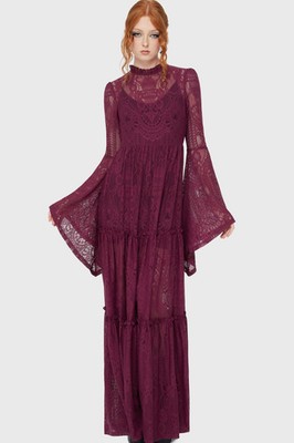 Killstar Hecate Maxikleid Damen Pflaume High Neck Goth Alternative