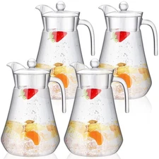 4 Pcs Plastic Pitcher with Lid and Handle Clear Plastic Water Pitcher Shatter...