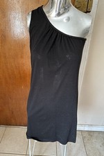 VELVET TORCH SEXY! Black One Shoulder Knee Length Bodycon Sheath Dress Sz Small