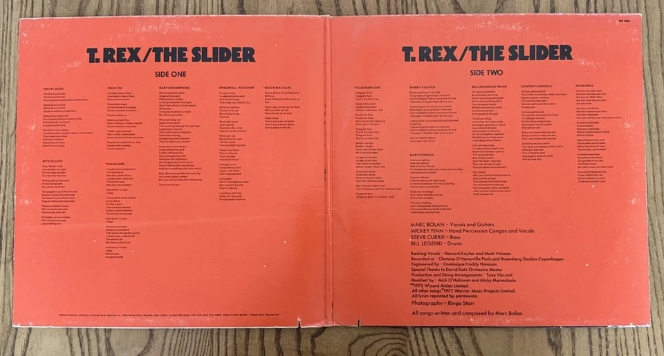 T. REX - THE SLIDER Vinyl Record LP 1972 Reprise Records - Image 3 of 4