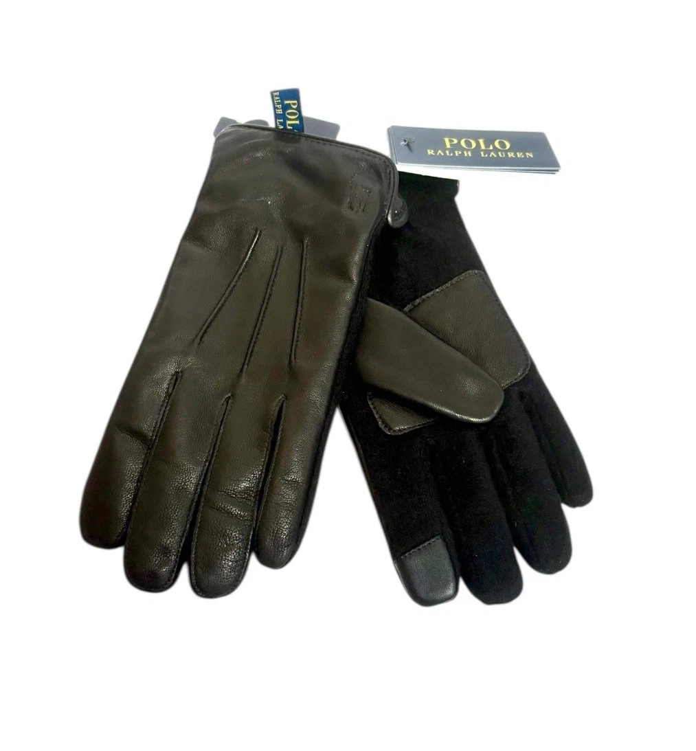 Polo Ralph Lauren Gloves Leather Wool Size Small Black Designer Logo Winter BNWT