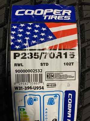 2 New 235 70 15 Cooper Cobra Radial G/T Raise White Letter Tires