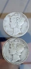 1936 P, 1934 D 2 Mercury Dimes 90% Silver good condition 10C