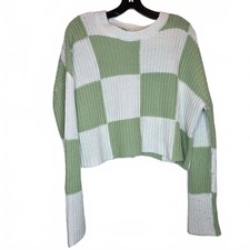 Moon Madison green and white checkered cropped Sweater Women's medium